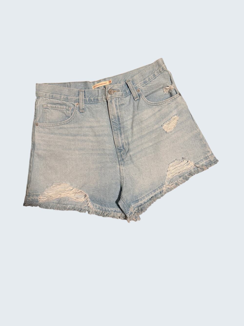 Levi's High Waisted Mom Shorts Women's 32 Light Wash Distressed Frayed Hem